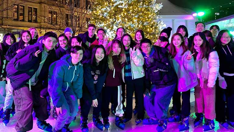 MCFP students ice-skating under the Spinningfields’ Christmas lights