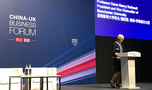 Dame Nancy Rothwell speaking at the UK China Business Forum in Shanghai